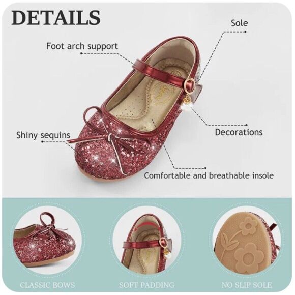 Girls Kids Flat Dress Shoes Size 13 Princess Shoes Wedding Party Butterfly - Picture 6 of 9